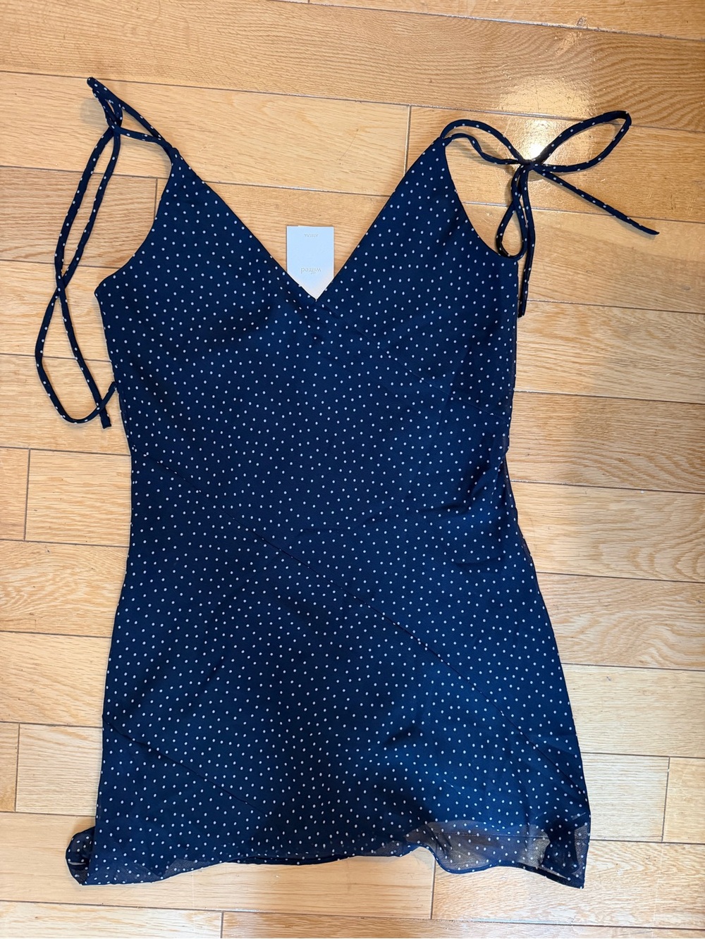Navy Polka Dot Tie-Strap Dress